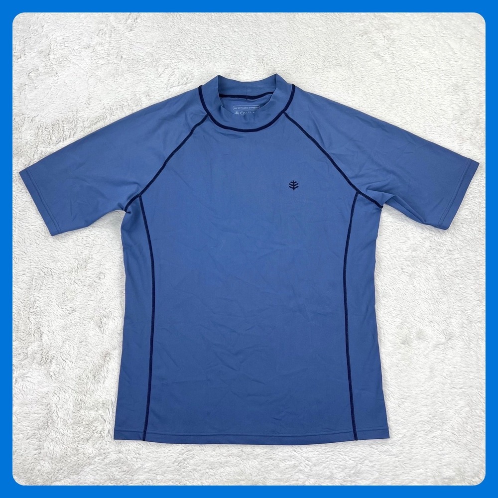 Coolibar Rash Guard Shirt Men's MEDIUM Blue Short Sleeve Tulum Surf UPF 50+‎